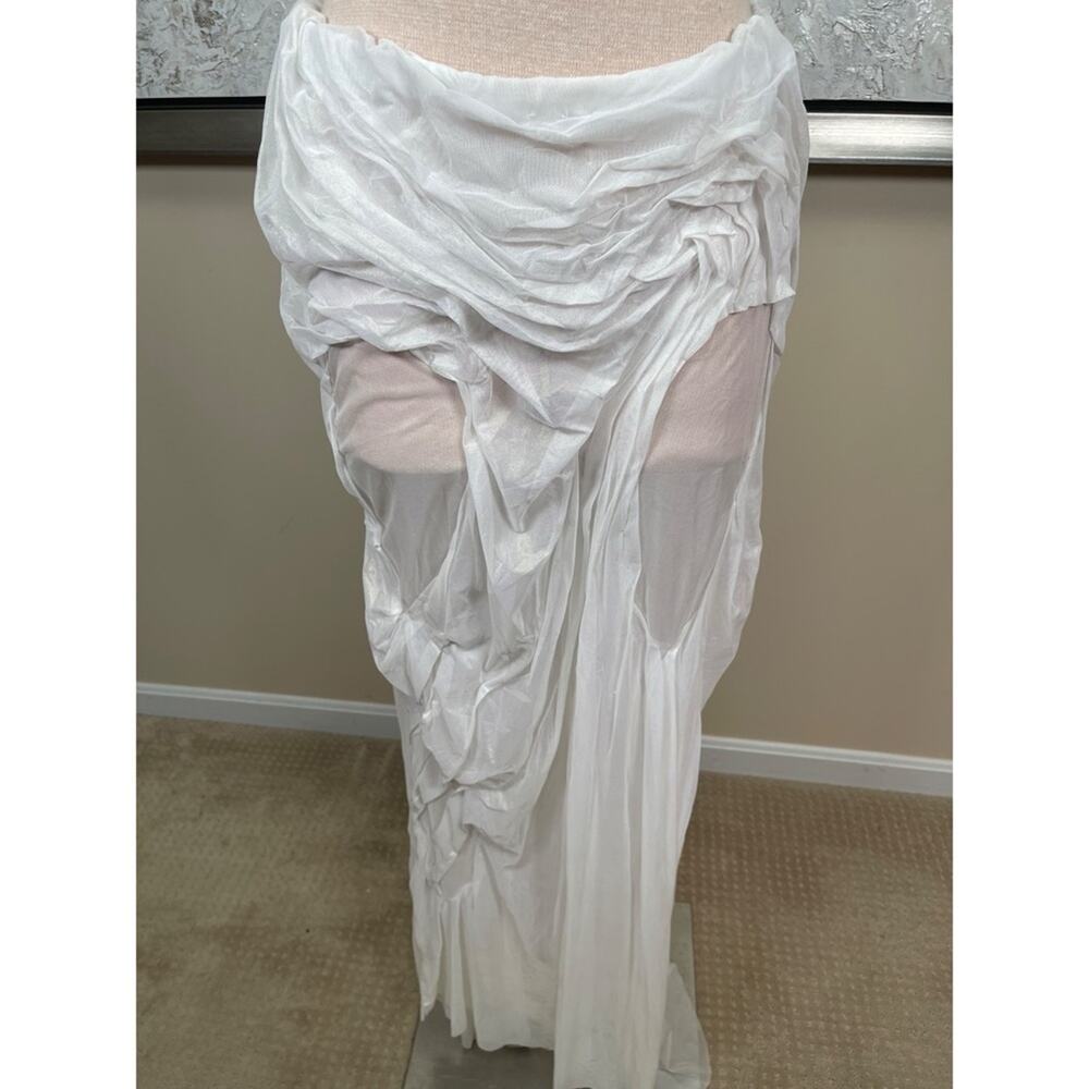 DI PETSA Long Sheer Wet Look High low Draped White Iridescent Maxi Skirt Sz L - Picture 4 of 8